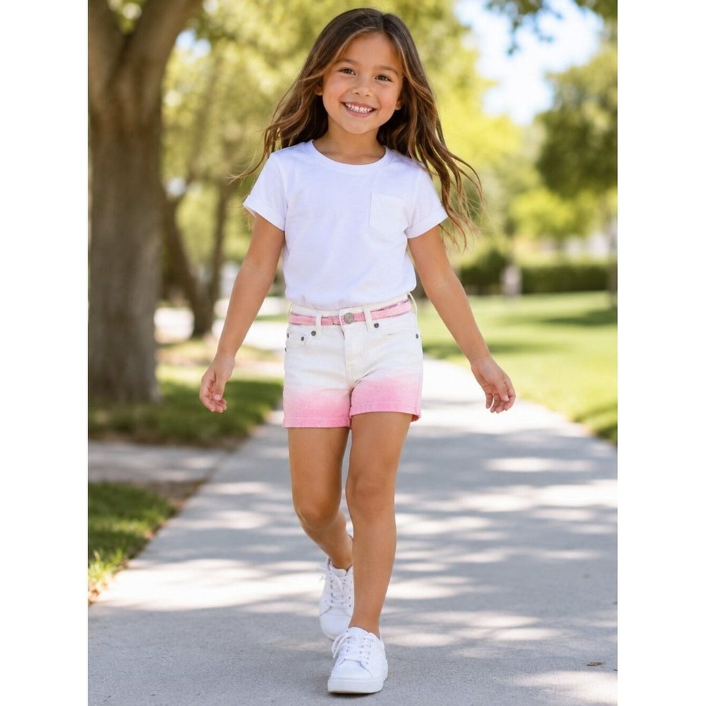 Rebelette Girls White Pink Ombre Denim Shorts with Sequin Belt NWT